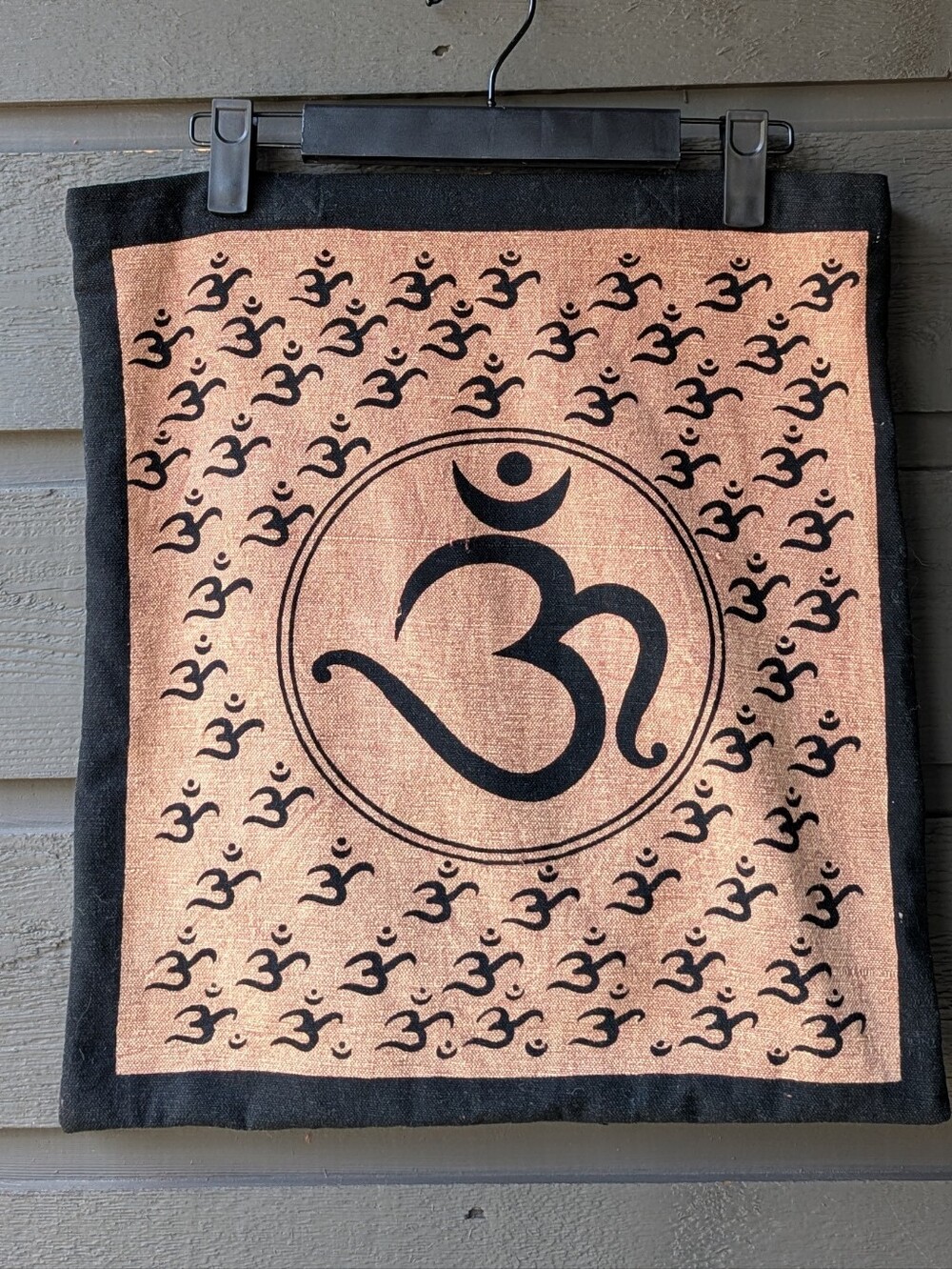 India Arts Meditative Om Symbol Shopping Bag 100% Cotton Black Tan Block Print